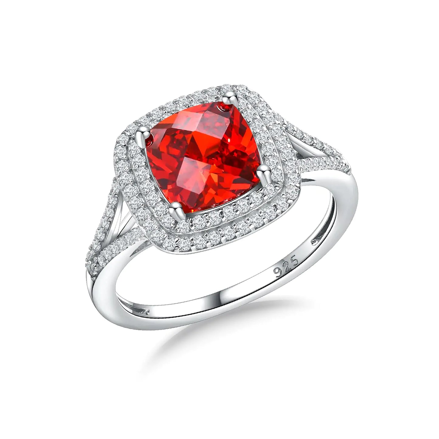 Garnet Halo Cushion Ring - Sterling Silver January Birthstone